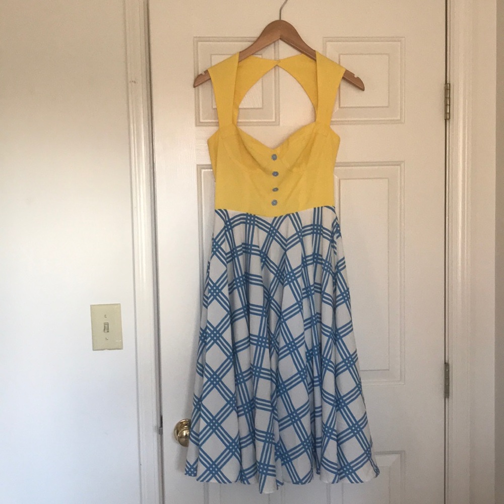 MODCLOTH sunshine yellow and gingham dress